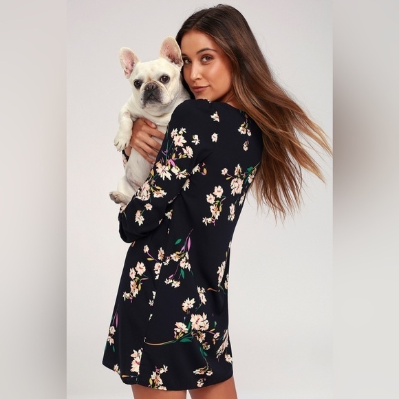 LULUS Women’s Herbaceous Babe Navy Blue Floral Print Shift Dress Size Medium - Picture 8 of 8